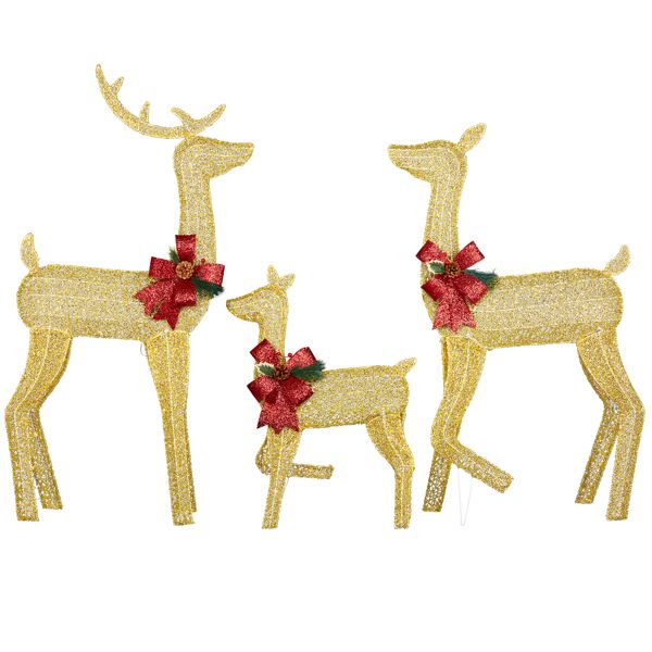 Pre-Lit 3-Piece Lighted Christmas Reindeer Family Set – Weatherproof 2D Outdoor Decor with 200 Warm White LEDs, Holiday Cheer for Christmas 2024