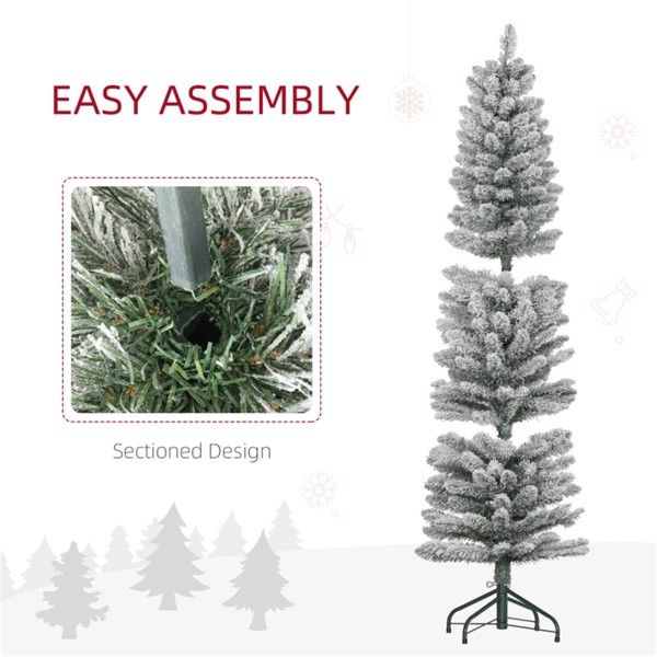 5ft Slim Snow-Flocked Christmas Tree – Realistic Indoor Holiday Decor for Small Spaces, Perfect for Christmas 2024