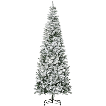 9ft Slim Snow-Flocked Pine Christmas Tree – Realistic Design with 1084 Tips, Perfect Holiday Decor for Christmas 2024