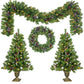 4 ft Pre-Lit Artificial Christmas Tree Set with Wreath, Garland & Entrance Trees - LED Lights for Festive Home Decor 2024