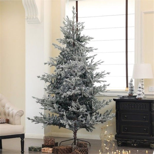 7.5 ft Snow-Flocked Nordic Pine Christmas Tree – Realistic Indoor Holiday Decor for Festive Celebration 2024