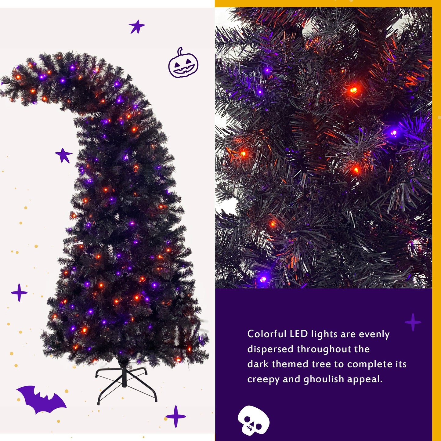 6FT Bendable Grinch Style Artificial Christmas Tree – Pre-Lit with 250 Warm LED Lights, Ideal Holiday Decoration for Christmas 2024