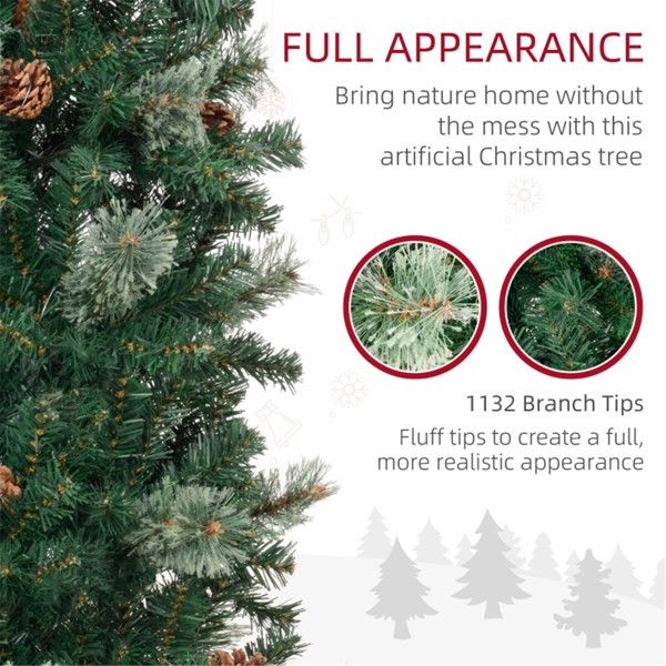 9.5 ft Slim Pencil Christmas Tree with Pinecones - Realistic Holiday Decor for Small Spaces, Perfect for Christmas 2024