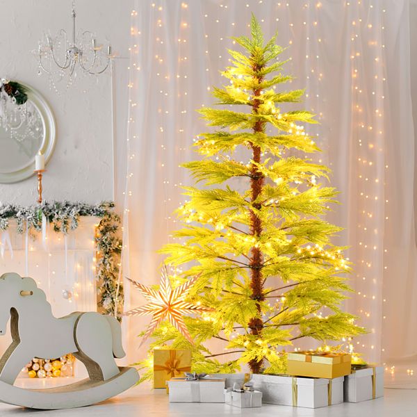 6 ft Realistic Pre-Lit Cypress Leaf Christmas Tree – 300 Warm LED Lights, Perfect Holiday Decoration for Home & Office 2024