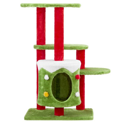 Festive 32in Christmas Cat Tree with Condo - 3-Level Plush Activity Center for Indoor Cats 2024