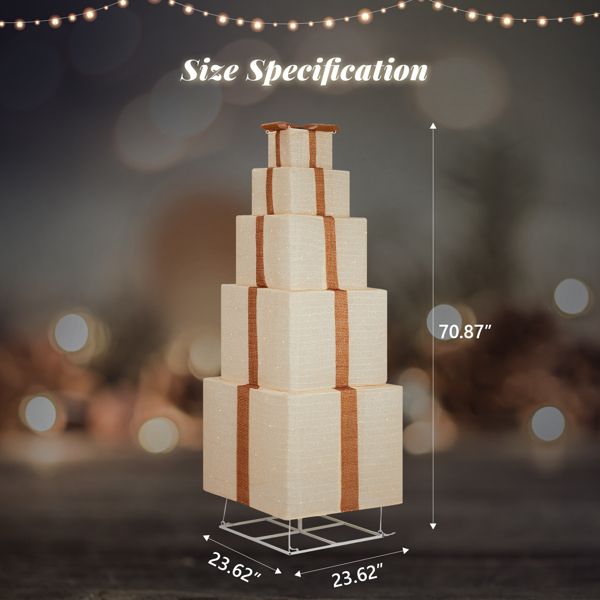 6FT LED Lighted Gift Box Tower – Warm White Glow with Sturdy Weather-Resistant Design for Outdoor/Indoor, Christmas Decor 2024