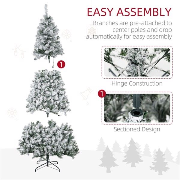 7.5 ft Snow-Flocked Pre-Lit Christmas Tree with Warm White LED Lights – Ideal Holiday Decor for Home & Office, Christmas 2024