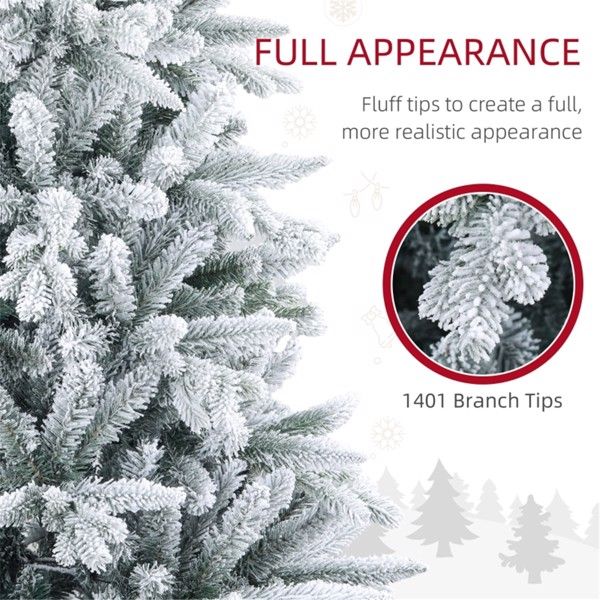 7 ft Snow-Flocked Christmas Tree – Realistic Indoor Holiday Decor with 1401 Tips for Festive Christmas 2024