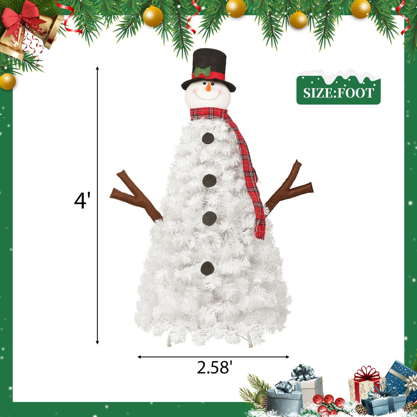 4 ft Pre-Lit Snowman Christmas Tree with 100 LED Lights – Cute Artificial Holiday Decor for Home & Office Christmas 2024