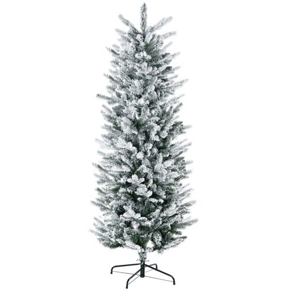 6 ft Snow-Flocked Slim Pencil Christmas Tree – Realistic Indoor Holiday Decor for Small Spaces 2024