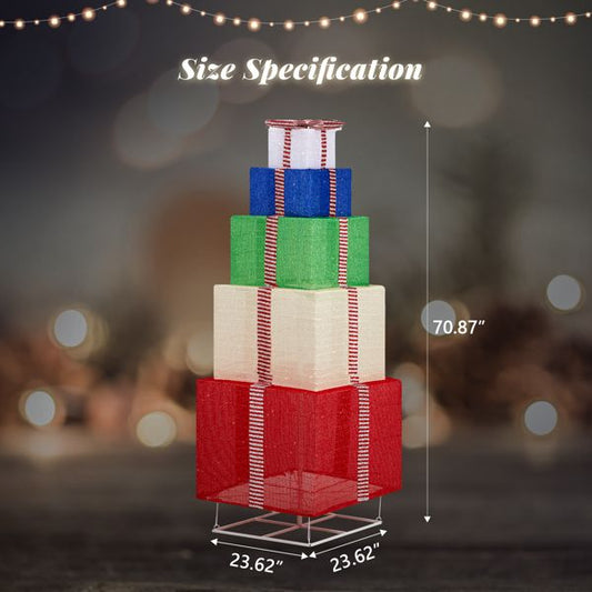 6FT Pre-Lit LED Gift Box Tower – Warm White Lights for Indoor/Outdoor Festive Display, Christmas Decor 2024