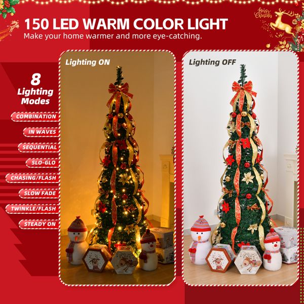 6 FT Pre-Lit Artificial Christmas Tree with Red & Gold Ornaments - Fully Decorated Holiday Decor for Home & Office 2024