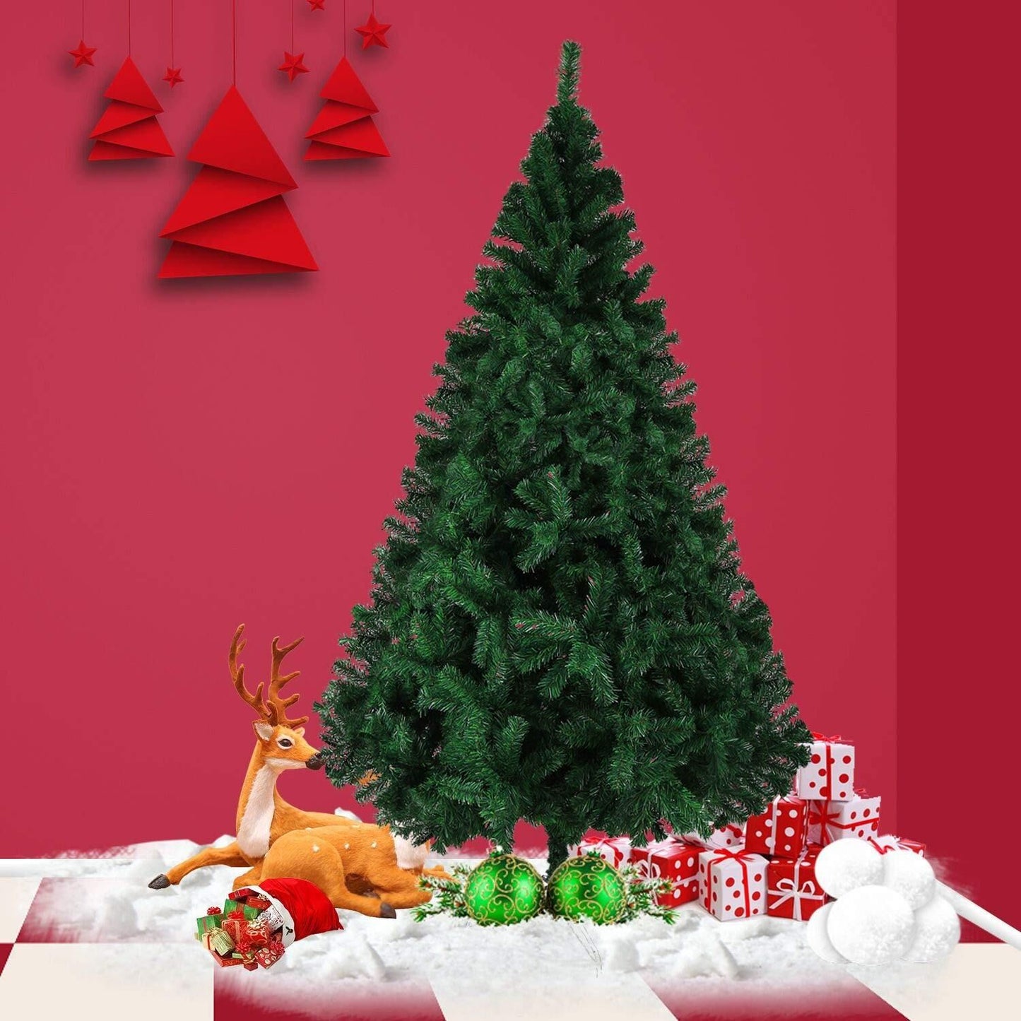 5 ft Realistic Green PVC Christmas Tree with Metal Stand – Perfect Holiday Decor for Home & Office Christmas 2024