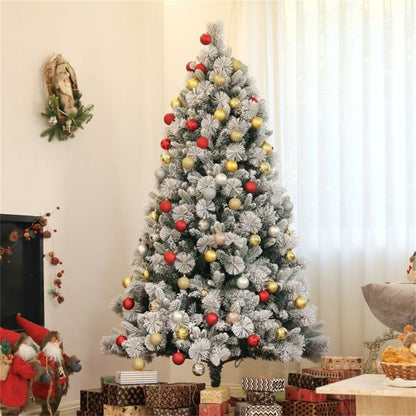 6.5 ft Pre-Lit Snow-Flocked Christmas Tree – Realistic Holiday Decor with Warm White Lights, Perfect for Home Christmas 2024