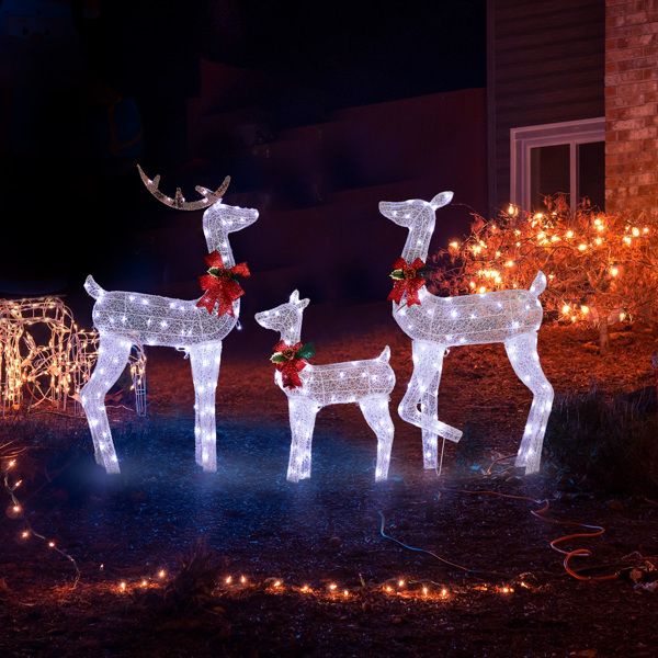 3-Piece LED Lighted Reindeer Family Set – Weatherproof Christmas Decor for Indoor/Outdoor Use, Holiday Cheer 2024