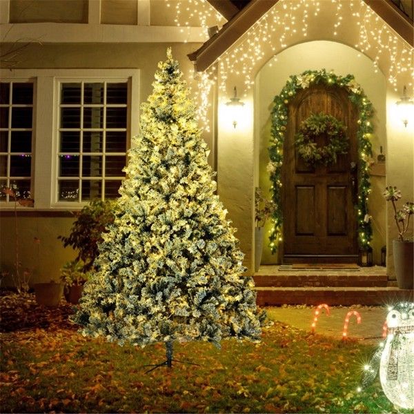 9 ft Pre-Lit Snow-Flocked Christmas Tree – Stunning Holiday Decor with 900 LED Lights, Perfect for Home & Office Christmas 2024