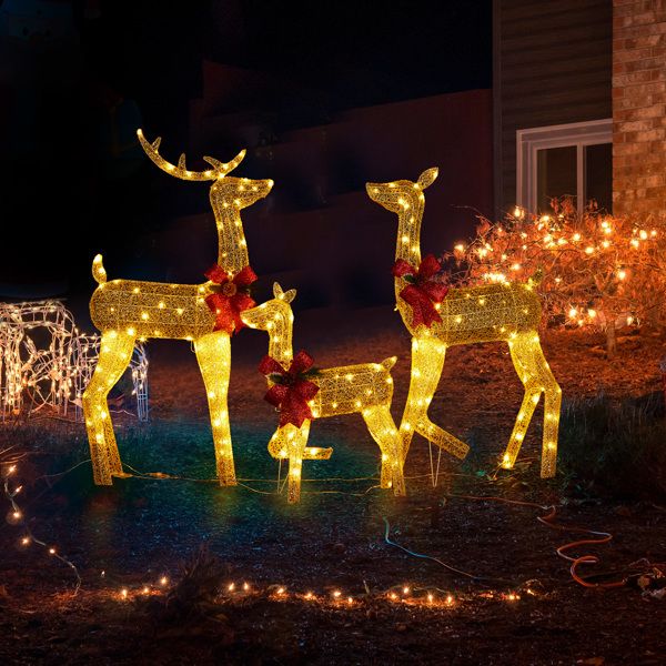 Pre-Lit 3-Piece Lighted Christmas Reindeer Family Set – Weatherproof 2D Outdoor Decor with 200 Warm White LEDs, Holiday Cheer for Christmas 2024