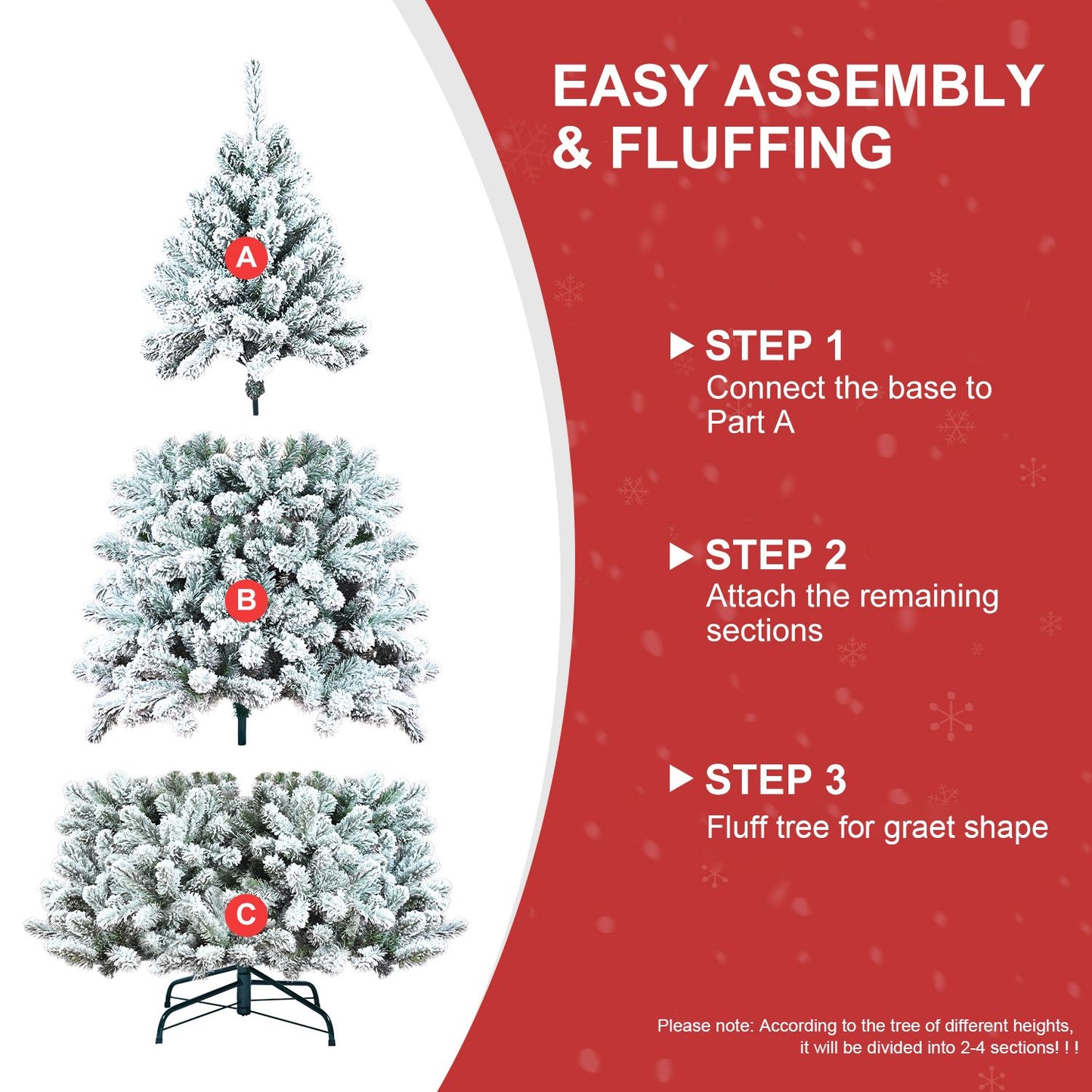 9ft Snow-Flocked Fireproof PVC Artificial Christmas Tree with Hinged Design - Eco-Friendly Holiday Decor 2024