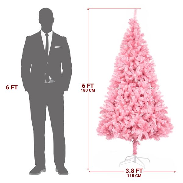 6 FT Unlit Pink Christmas Pine Tree - Full & Lush Holiday Decor with 1000 Branch Tips, Perfect for Home & Office Celebrations 2024