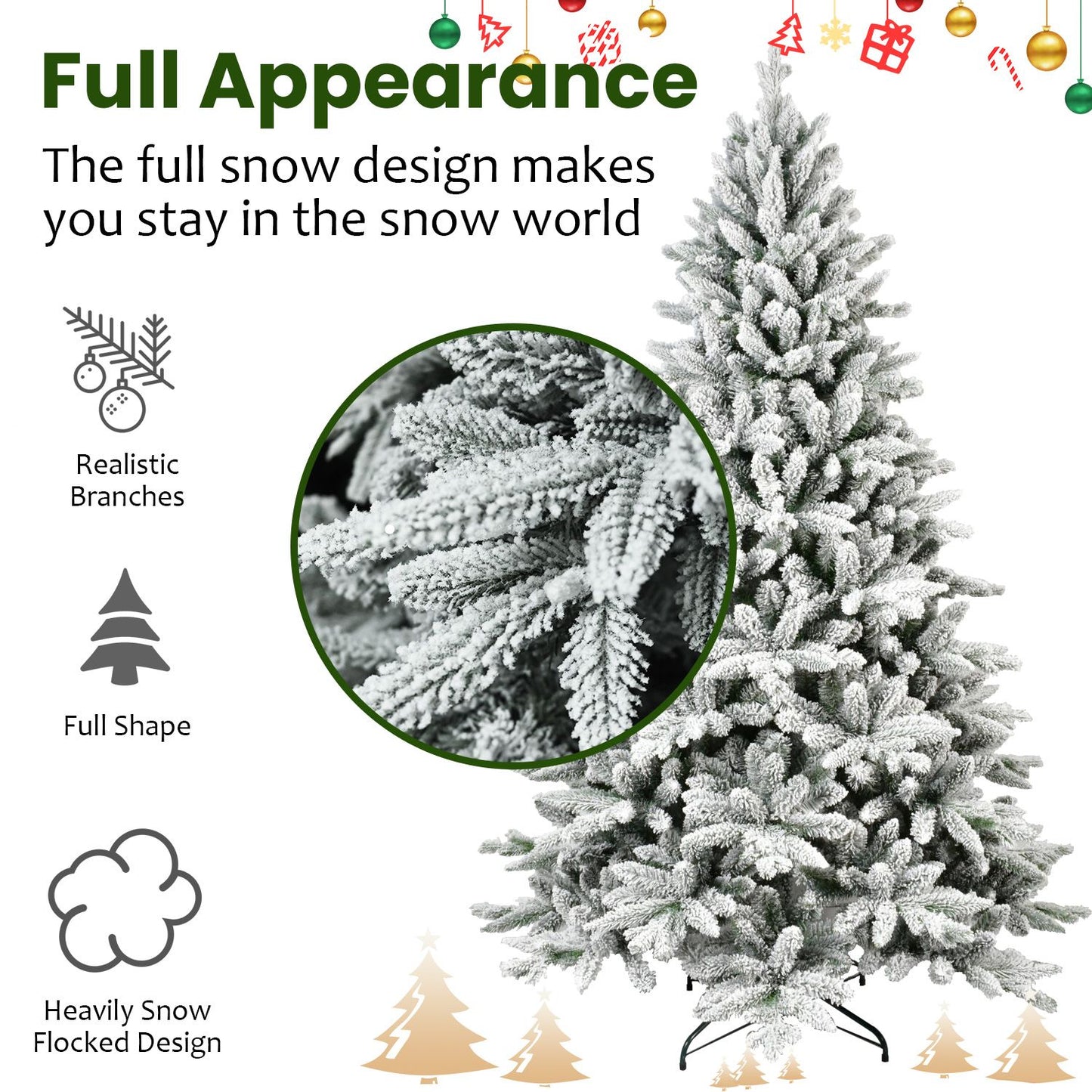 7FT Realistic Snow-Flocked Christmas Tree – Lush PE&PVC Design for Holiday Decor 2024