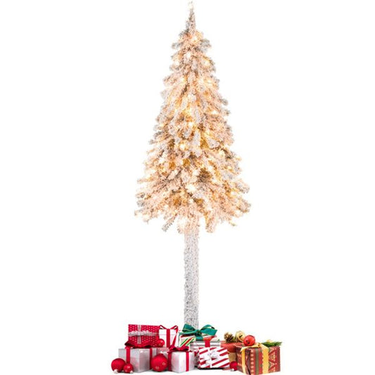 6 ft Pre-Lit Snow-Flocked Christmas Tree – Vibrant Holiday Decor with 175 Warm Lights for Home & Office 2024