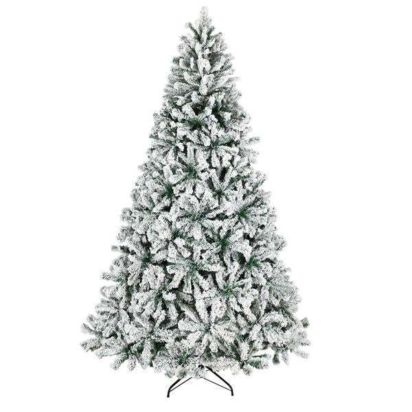 7.5 ft Pre-Lit Green Flocked Christmas Tree with 1450 Branches and Warm LED Lights - Perfect Holiday Decor for Christmas 2024