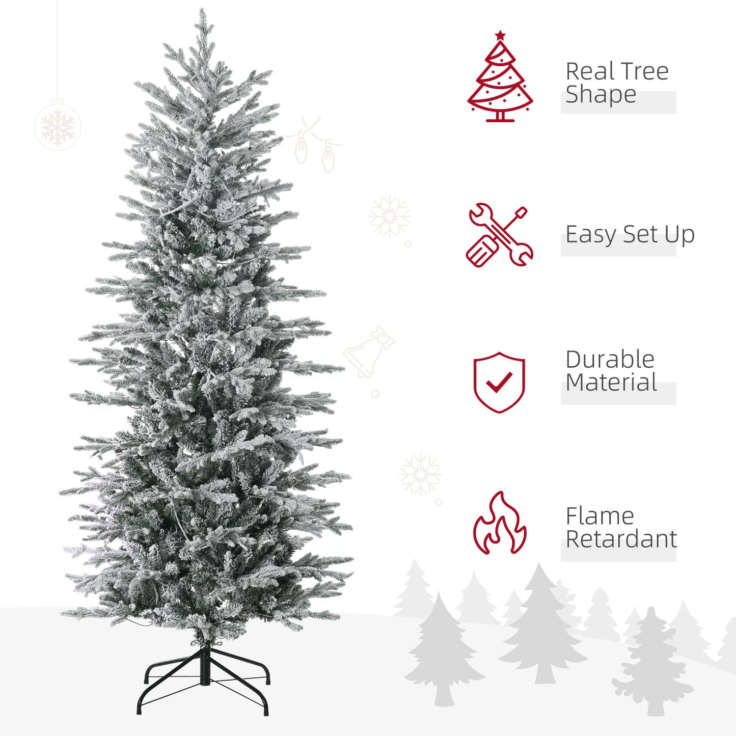 6ft Pre-Lit Snow Flocked Christmas Tree – 636 Branches, 250 Warm Yellow Lights, Auto Open Design for Holiday Decor 2024