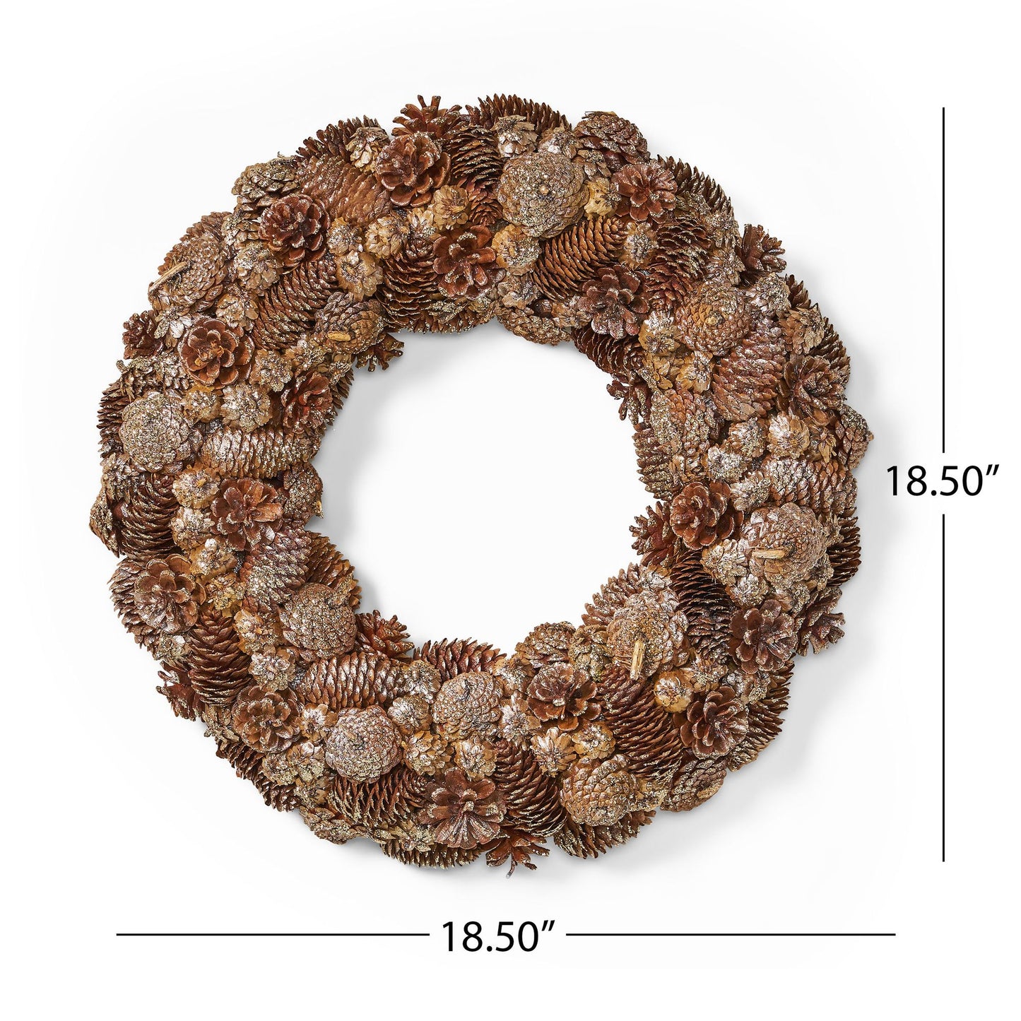 18.5-inch Champagne Pinecone Christmas Wreath – Glitter Accents, Perfect for Front Door, Holiday Decor 2024