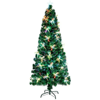 7.5ft Pre-Lit Color Changing Fiber Optic Christmas Tree with Pine Cones and Red Berries for Holiday Decor 2024