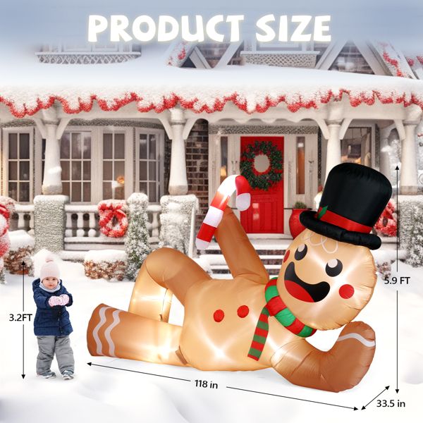 Large 9.8 FT LED Lighted Christmas Inflatable Gingerbread Man – Funny Yard Decor for Outdoor Use, Holiday Celebrations 2024