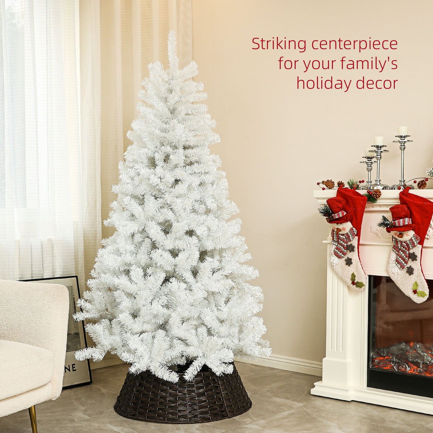 6ft Unlit White Artificial Christmas Tree with 1000 Branch Tips, Auto Open Design, Steel Base, Ideal Holiday Decor for Home & Office 2024