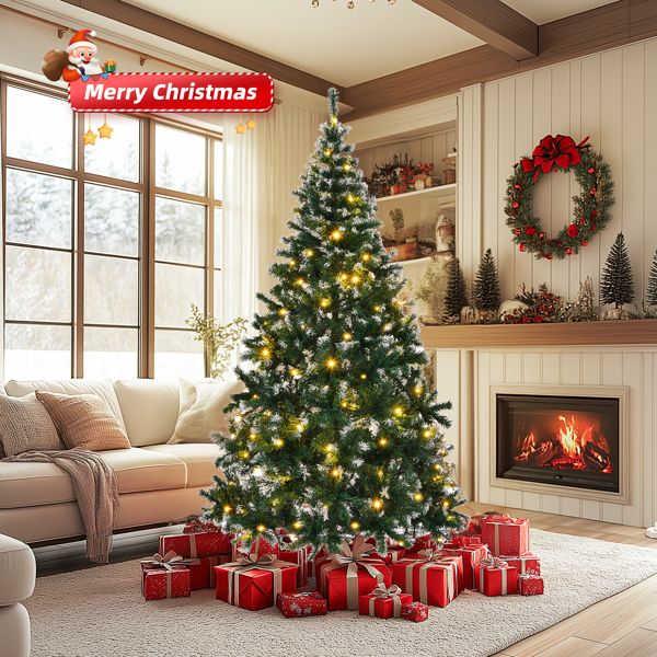 7 FT Snow-Flocked Artificial Christmas Tree - DIY 150 Warm LED Lights with Remote Control, Perfect Holiday Decor for 2024