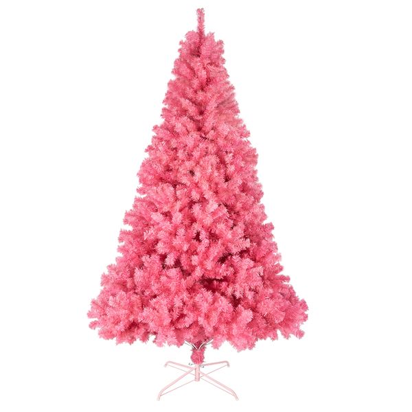 6 FT Unlit Pink Christmas Pine Tree - Full & Lush Holiday Decor with 1000 Branch Tips, Perfect for Home & Office Celebrations 2024