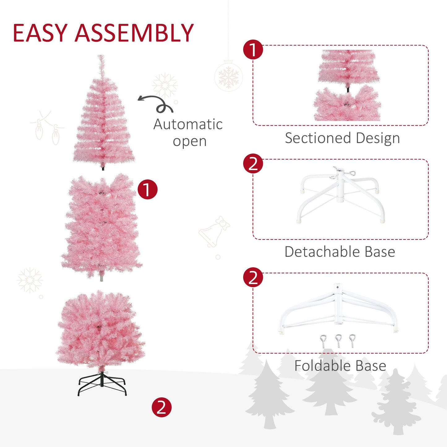 7 ft Slim Pink Douglas Fir Artificial Christmas Tree - 818 Realistic Branch Tips, Perfect for Small Spaces Holiday Decor 2024