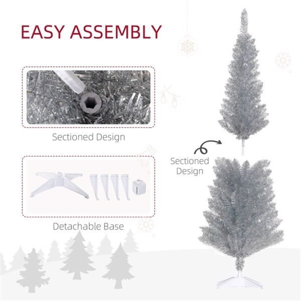 5ft Slim Pencil Silver Artificial Christmas Tree – Lush Holiday Decor for Small Spaces, Perfect for Christmas 2024