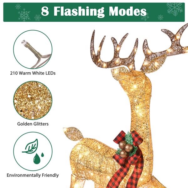 Illuminated 3-Piece Christmas Deer Family Set with 210 Warm White LED Lights for Outdoor Holiday Decor