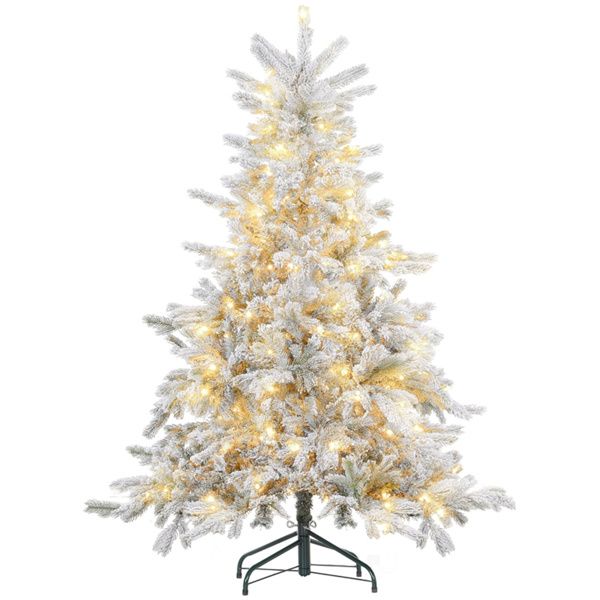 6ft Snow-Flocked Pre-Lit Christmas Tree with Warm White LED Lights – Realistic Holiday Decor for Home 2024