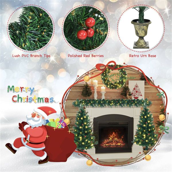 4-Piece Pre-Lit Christmas Decoration Set with Wreath, Garland, and Entrance Trees for Festive Holiday Decor 2024