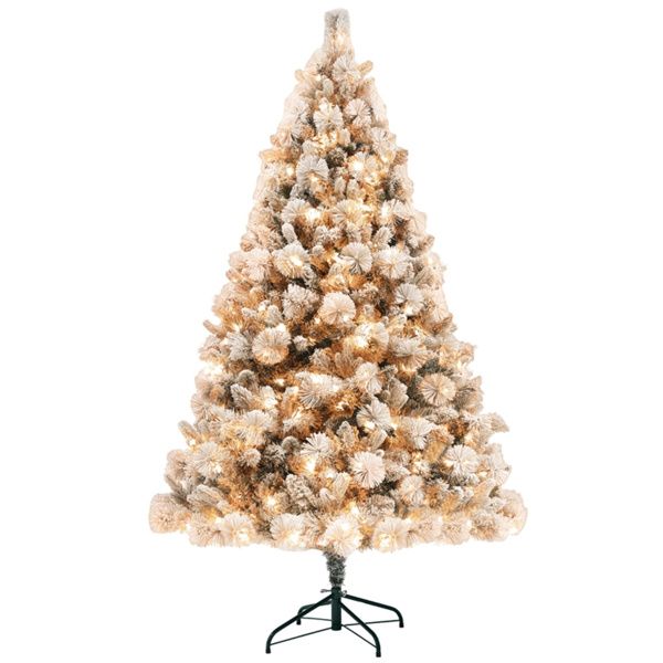 6.5 ft Pre-Lit Snow-Flocked Christmas Tree – Realistic Holiday Decor with Warm White Lights, Perfect for Home Christmas 2024