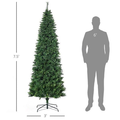 7.5 ft Realistic Green Pencil Christmas Tree – Slim Space-Saving Design with Flame Retardant Tips for Holiday Decor 2024