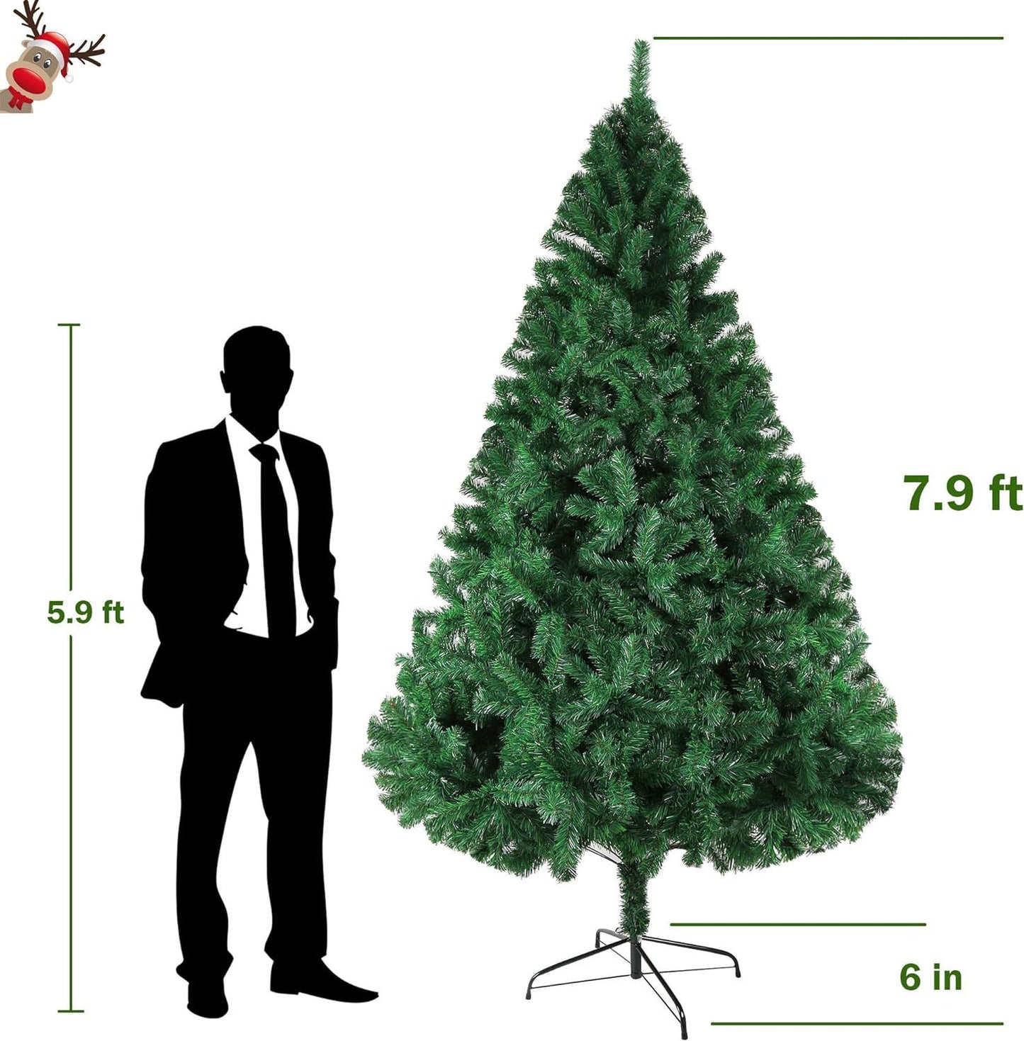 8 ft Premium Spruce Artificial Christmas Tree with Metal Stand – Eco-Friendly Holiday Decor for Indoor Spaces, Christmas 2024