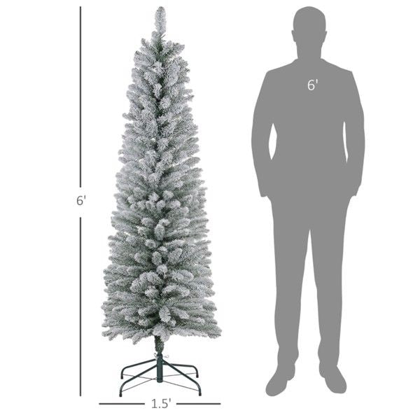 6 ft Slim Snow-Flocked Christmas Tree – Realistic Indoor Holiday Decor for Small Spaces, Perfect for Christmas 2024