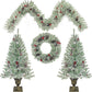 Pre-Lit Artificial Christmas Tree Set - 4-Piece Holiday Decor with Wreath, Garland, and Entrance Trees for Festive Home Decoration