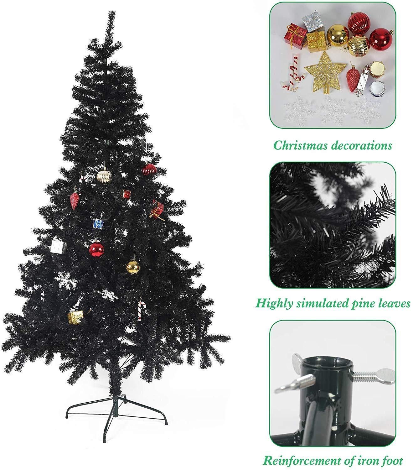 7 ft Black Artificial Christmas Tree with 17 Ornaments – Unique Holiday Decor for Christmas and Halloween 2024