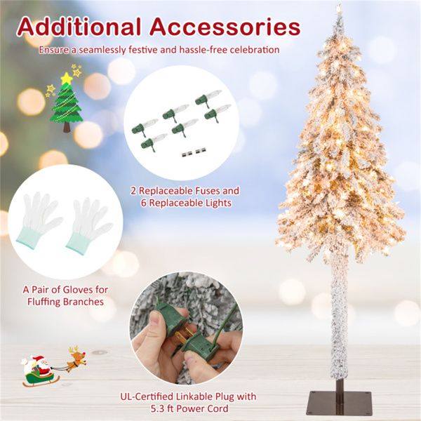 6 ft Pre-Lit Snow-Flocked Christmas Tree – Vibrant Holiday Decor with 175 Warm Lights for Home & Office 2024