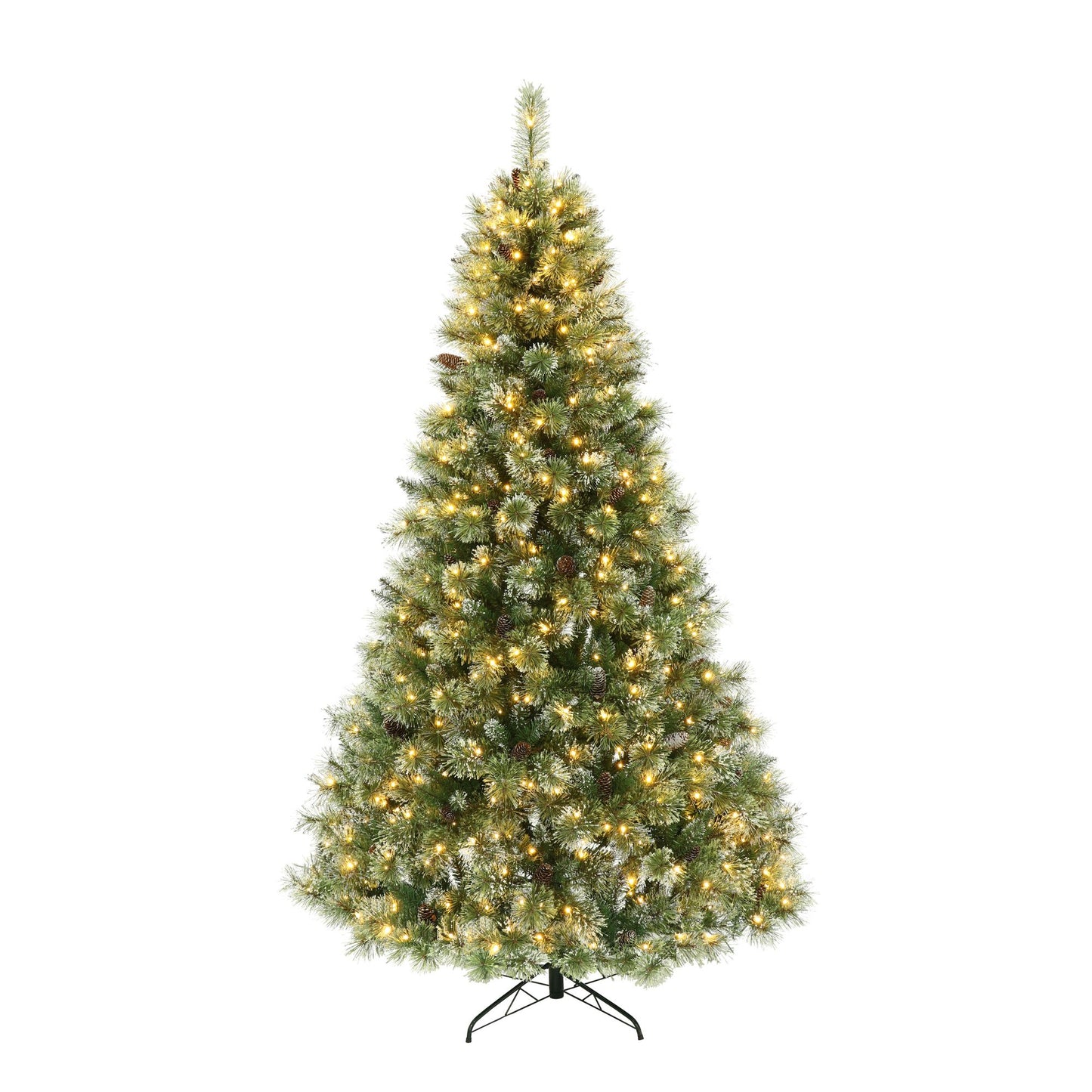 7.5 ft Snow-Flocked Mixed Hinged Christmas Tree with 750 LED Lights and Pinecones – Festive Holiday Decor for Home 2024