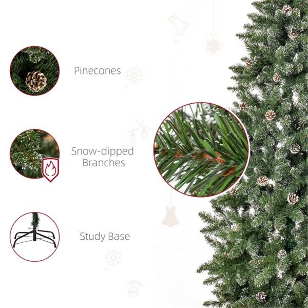 7.5 ft Snow-Dipped Pinecone Christmas Tree – Lush Realistic Holiday Decor for Home & Office Christmas 2024