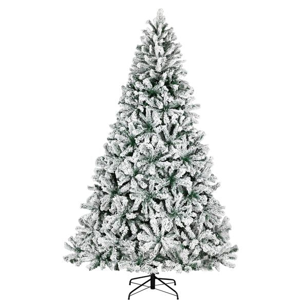 7.5 ft Pre-Lit Green Flocked Christmas Tree with 1450 Branches and Warm LED Lights - Perfect Holiday Decor for Christmas 2024