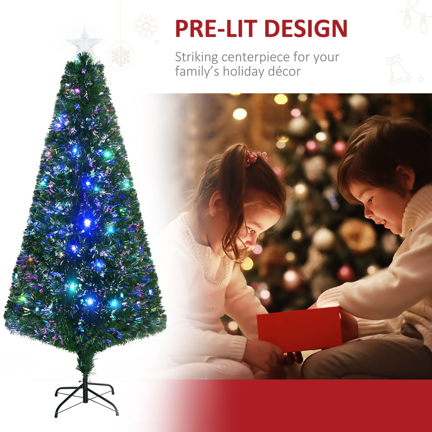 6' Pre-Lit Douglas Fir Christmas Tree - Realistic Artificial Holiday Decor with 24 Multi-Color LED Lights, Perfect for Christmas 2024