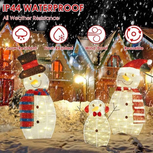 3-Piece 30-inch LED Lit Snowman Family Decorations – Adorable 2D Outdoor Winter Wonderland Decor, Perfect for Lawn & Holiday Cheer 2024